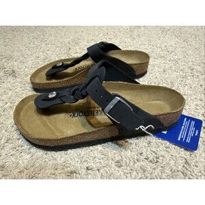 BIRKENSTOCK Gizeh Braided BLACK LEATHER Size 6 EU 37 NIB New